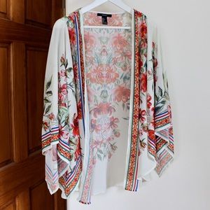 Floral Open-Front Kimono Top/Coverup - Large